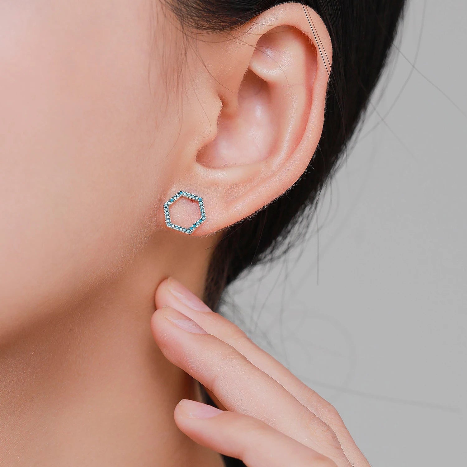 925 Sterling Silber Hexagon Türkis Ohrstecker